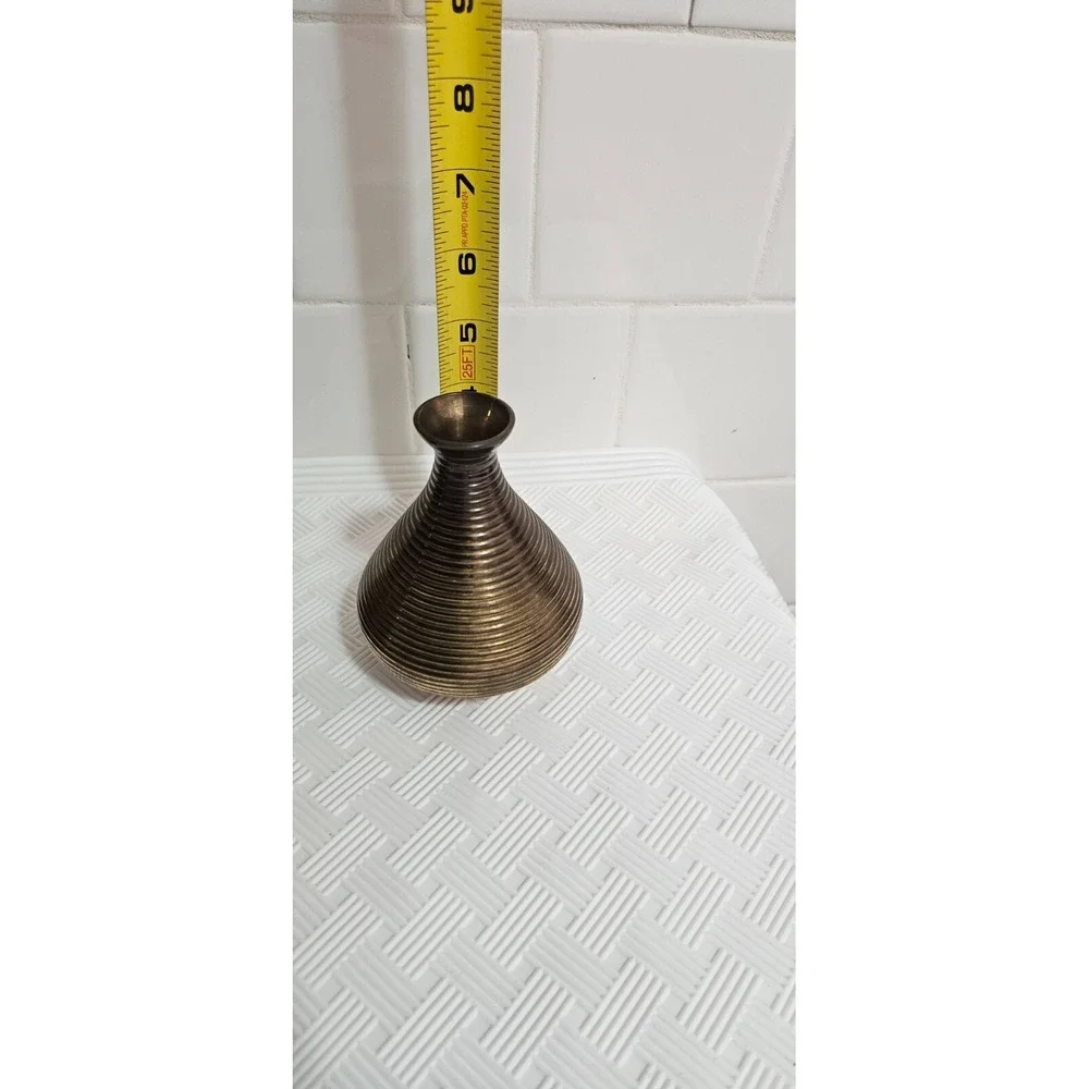 3 Bud Vase‎ Brass Solid Mid Century Modern Coil Graduated 2